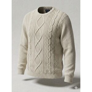 Chaps Ralph Lauren Men's Ivory Colored Cable Knit Heavy Sweater. Size L